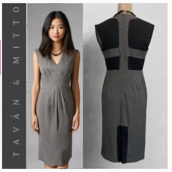 TAVAN & Mitto Grey and Black Pencil Sleeveless Couture Dress​​​​​ - Picture 1 of 16